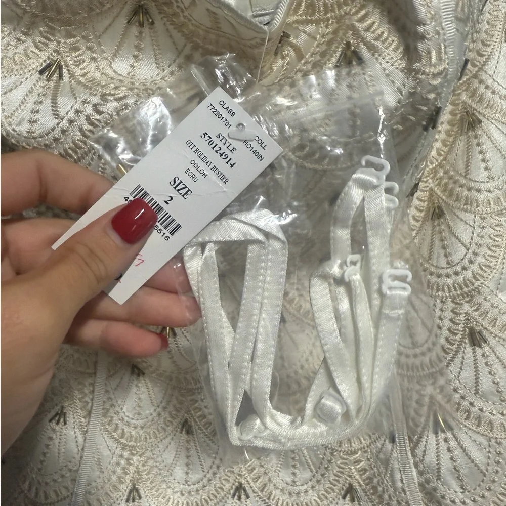 White House Black Market Ivory Patterned Beaded Strapless Camisole Corset Top - Picture 5 of 8